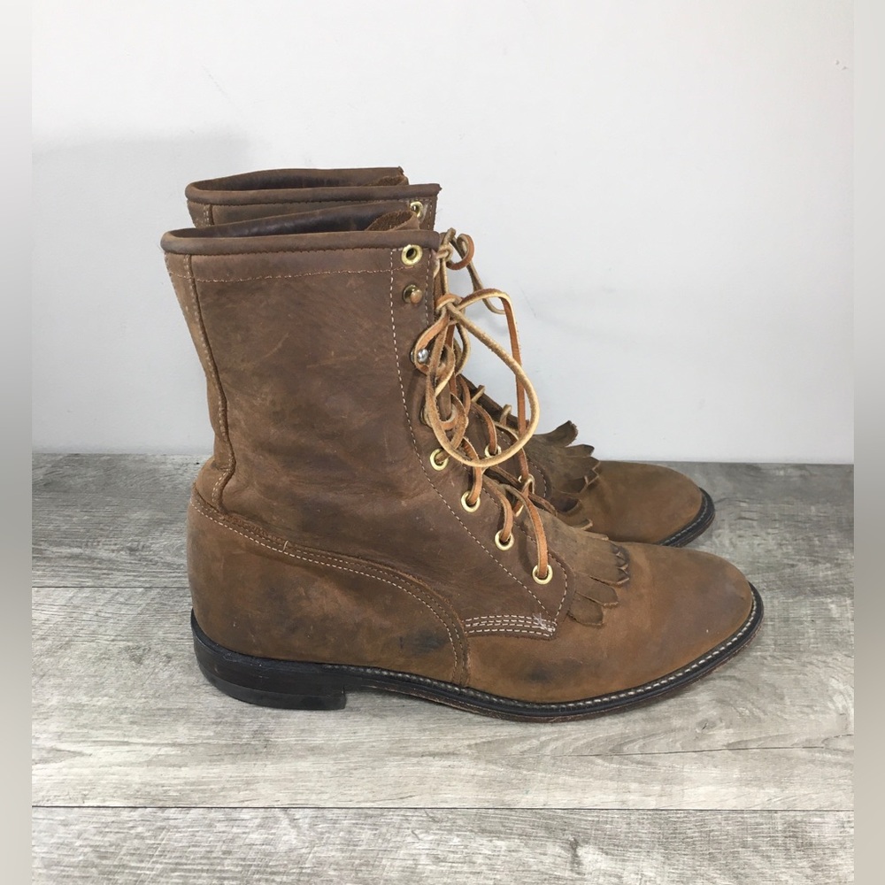Justin L0555 Leather Granny Grunge Punk Riding Roper Leather Women's Boots 9.5